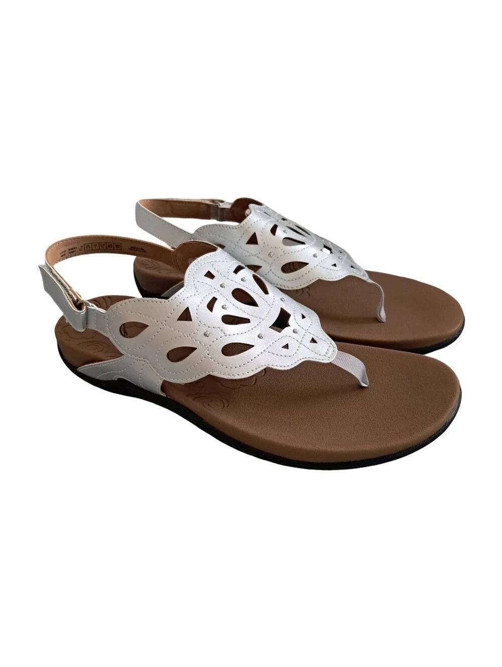 Rockport Ridge Slingback Laser Cut Silver Women Sandals Size 9.5M New With Box